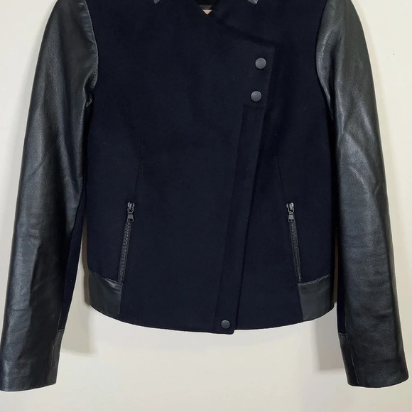 DANIER  | WOOL COAT CONTRAST LEATHER SLEEVES - Picture 3 of 15